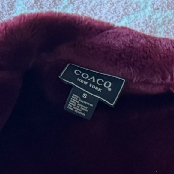 Coaco New York womens burgundy coat faux fur lined trim size S. - Picture 13 of 13